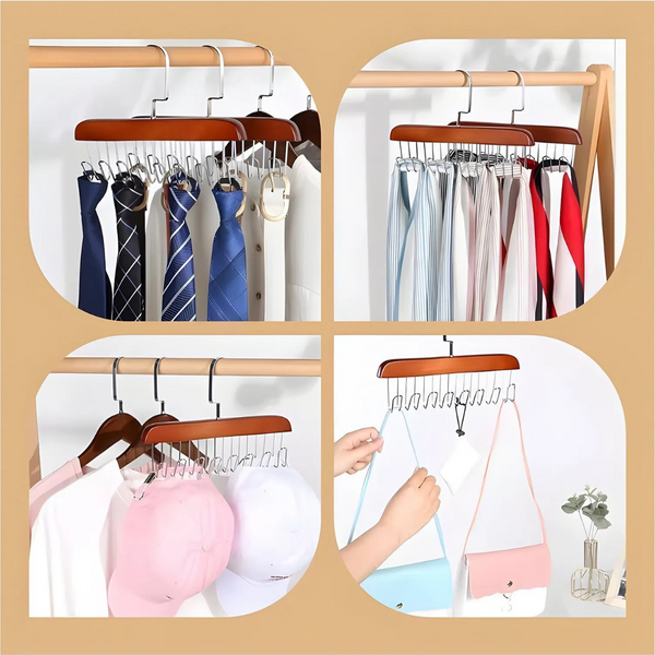 Space Saving 8 Hooks Wooden Hangers